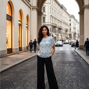 Romantic spring blue sheer top